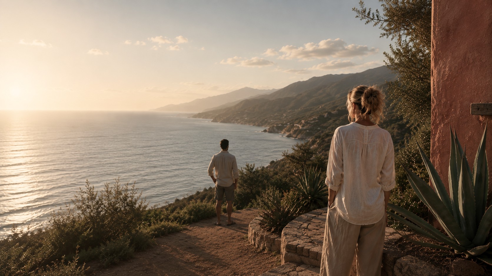 Couple overlooking the Pacific coastline
